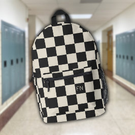 Mochila Impresa Tablero de cheques de monograma y carboncillo