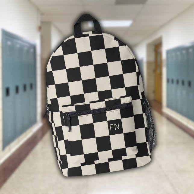 Mochila Impresa Tablero de cheques de monograma y carboncillo (Subido por el creador)