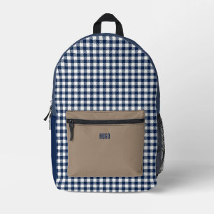 Mochila Impresa Tablero de Gingham blanco y azul personalizado