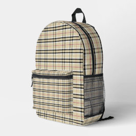 Mochila Impresa Tan y Black Tartan Plaid