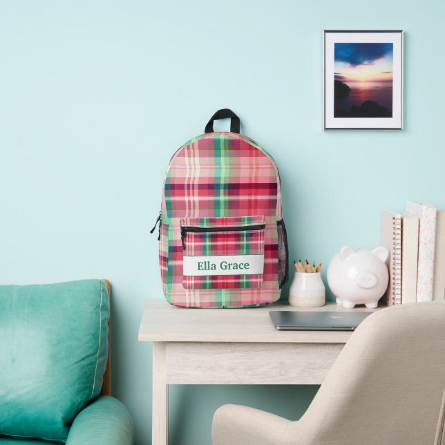 Mochila Impresa Tartán verde rosa (in situ)