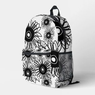 Mochila Impresa Tatuaje Girasol Floral Negro Blanco Tatuaje Flor