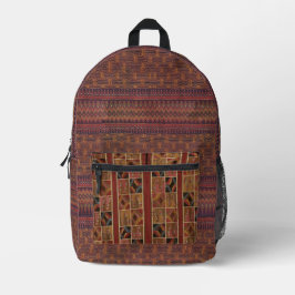 Mochila Impresa Tela tejida terrosa inspirada en Ikat tailandés