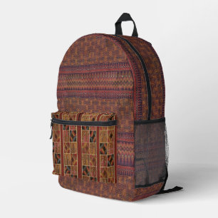 Mochila Impresa Tela tejida terrosa inspirada en Ikat tailandés