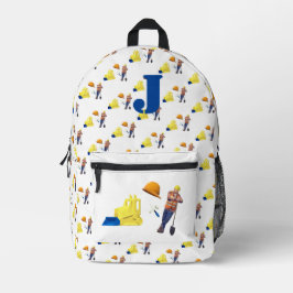 Mochila Impresa Tema de construcción monogramada de niños