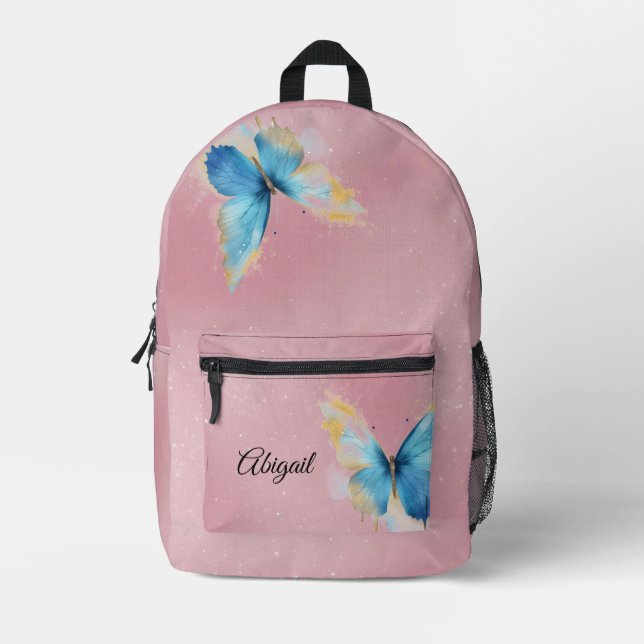 Mochila Impresa Tema de mariposa rosa (Anverso)
