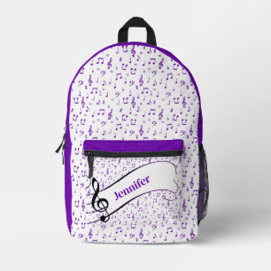 Mochila Impresa tema de música morada personalizado