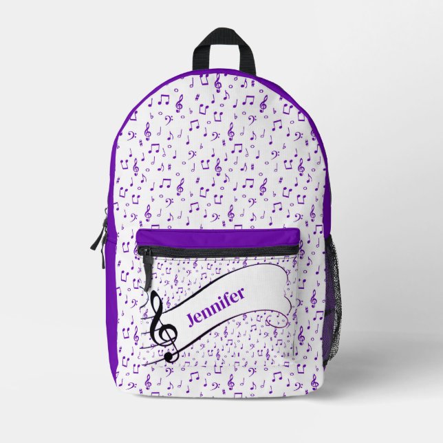 Mochila Impresa tema de música morada personalizado (Anverso)