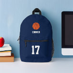 Mochila Impresa Tema del baloncesto divertido personalizado<br><div class="desc">Diseño de niños personalizados con temas de baloncesto divertido.</div>