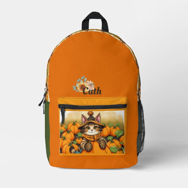 Mochila Impresa Tema del otoño del gato (Anverso)