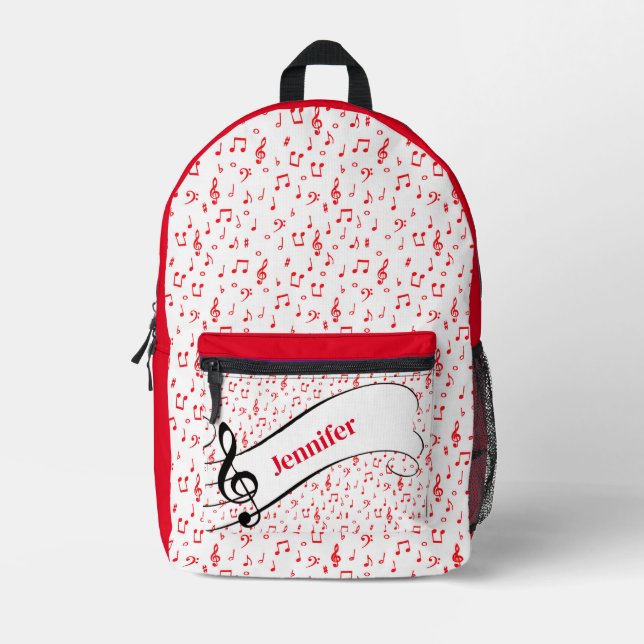 Mochila Impresa Tema musical rojo personalizado (Anverso)