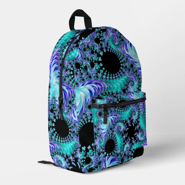 Mochila Impresa Tentáculo cian psicodélico Resumen de arte fractal (Esquina izquierda trasera)