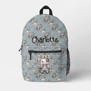 Mochila Impresa Ternera bebé pastel adorable con overoles y flores