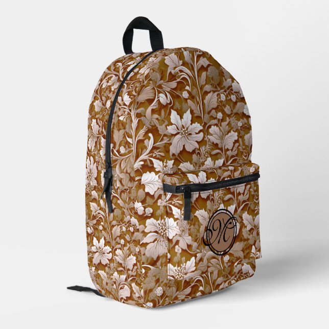 Mochila Impresa Terracota quemada Naranja Boho botánico moderno (Esquina izquierda trasera)