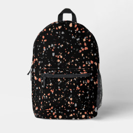 Mochila Impresa Terrazo geométrico de melocotón negro moderno