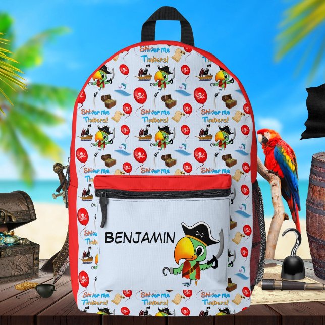 Mochila Impresa Tesoro del Capitán Loro Pirata Personalizado (Subido por el creador)