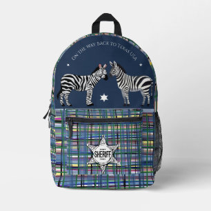 Mochila Impresa texto personalizado Cute zebra Tartán fondo azul m