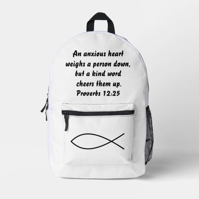 Mochila Impresa Texto personalizado Y Proverbios De Pescado Cristi (Anverso)