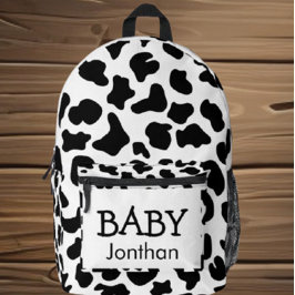 Mochila Impresa Textos de Pieles de vaca negros y blancos de vaca 