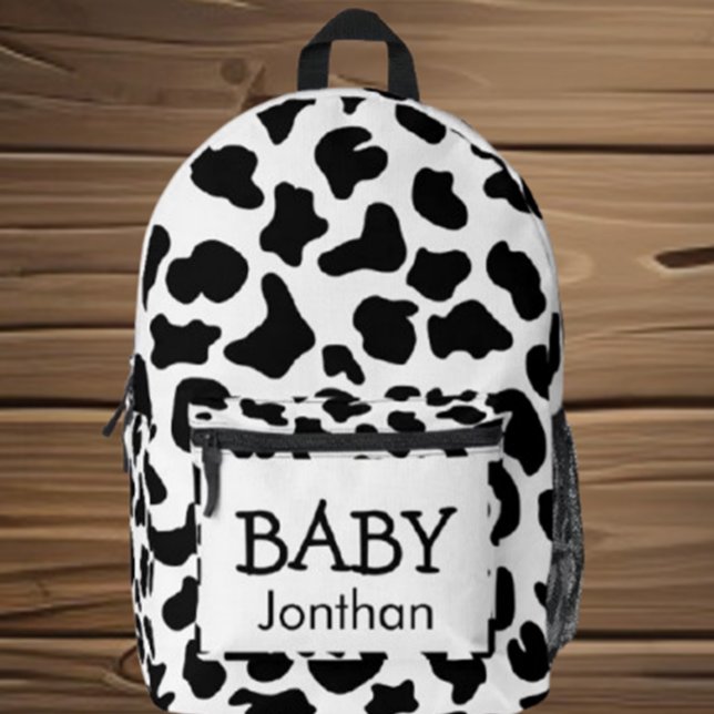 Mochila Impresa Textos de Pieles de vaca negros y blancos de vaca  (Carry love for cows with the Baby Cow Black and White Cowhide Textures Backpack)