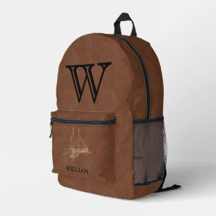 Mochila Impresa Textura de cuero Nombre de monograma negro