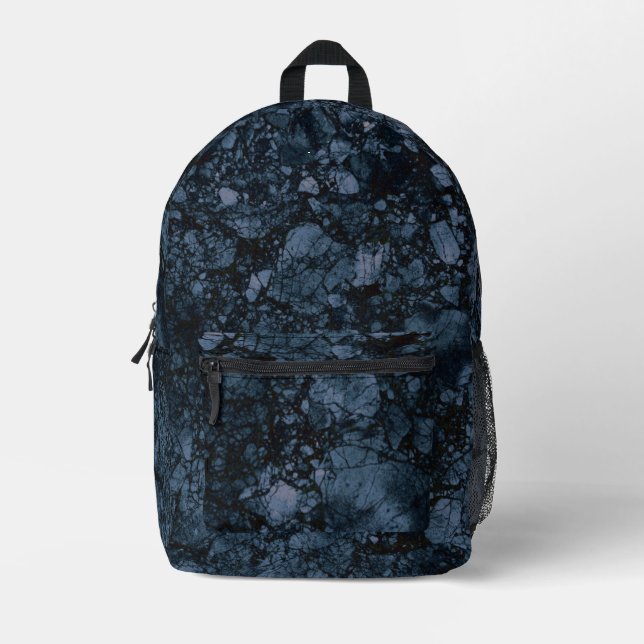 Mochila Impresa Textura de mármol azul negro y naval (Anverso)