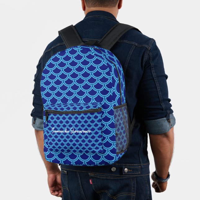 Mochila Impresa Textura de Sirena Azul Marino (Insitu (Modelo))