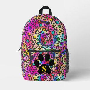 Mochila Impresa Tie Dye Arcoíris Estampado de Leopardo Pata Negra