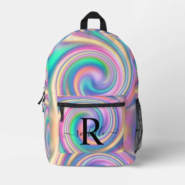 Mochila Impresa Tie Dye Holográfico Psicodélico Adolescentes de Gu (Anverso)