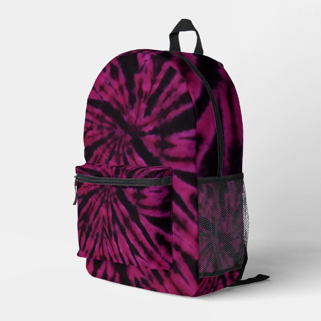 Mochila Impresa Tie-Dye Purple Pink Black Hippie Retro Pattern  (Esquina derecha trasera )