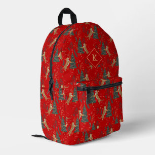 Mochila Impresa Tigres Cutos Y Árboles De Navidad En Rojo
