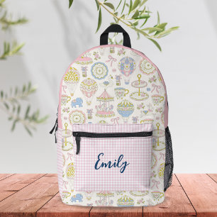 Mochila Impresa Tijeras de Carousel y Animales Nombre Personalizad