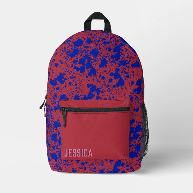 Mochila Impresa Tinta azul sobre el rojo simple moderno (Anverso)