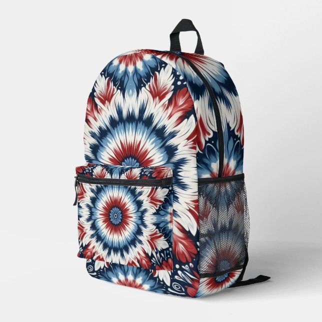 Mochila Impresa Tinte de nudos Rojo, Blanco y Azul (Esquina derecha trasera )