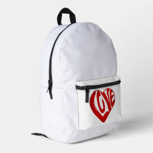 Mochila Impresa Tipografía De Amor De Moda Roja Y Blanca