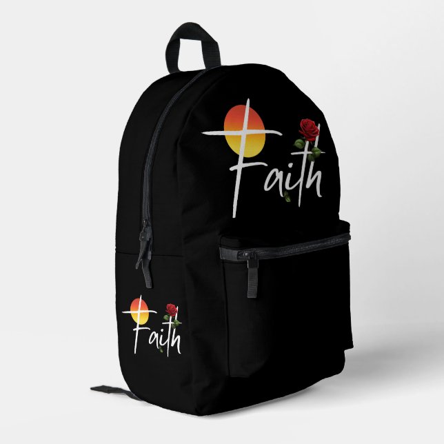 Mochila Impresa Tipografía religiosa con Rosas (Esquina izquierda trasera)
