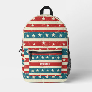 Mochila Impresa Tiras rojas, blancas y azules de época con estrell