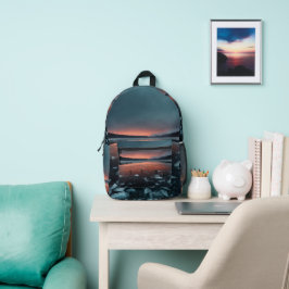 Mochila Impresa 🌅 Título Océano Oscuro Atardecer – Hermoso Estéti