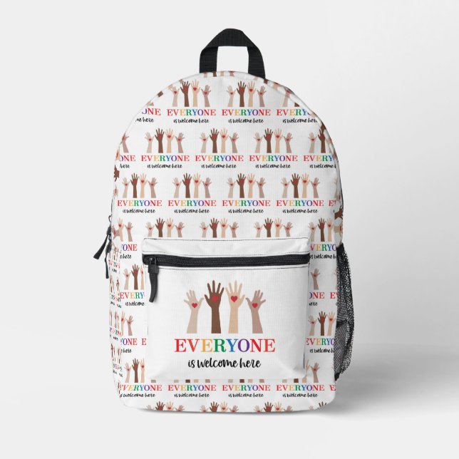 Mochila Impresa Todo El Mundo Es Bienvenida Aquí, Profesor Idaho. (Anverso)