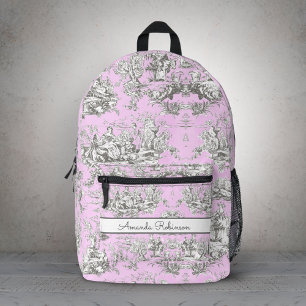 Mochila Impresa Toile de Jouy Floral Monograma Rosa Vintage