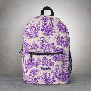 Mochila Impresa Toile de jouy monograma vintage de color púrpura f