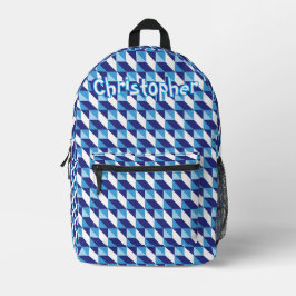 Mochila Impresa Tonos Retro de Azul Patrón Abstracto Geométrico