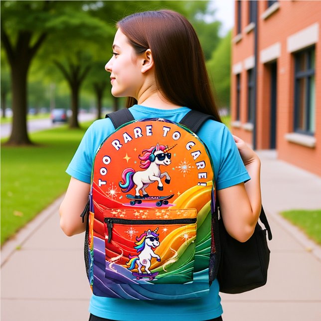 Mochila Impresa Too Rare to Care - Cool Unicorn Skateboard  (Subido por el creador)
