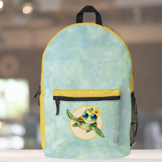 Mochila Impresa Tortugas Bebés Adorables con Flores Tropicales
