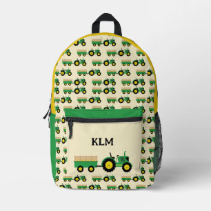 Mochila Impresa Tractor Verde y Amarillo Monograma de Granja