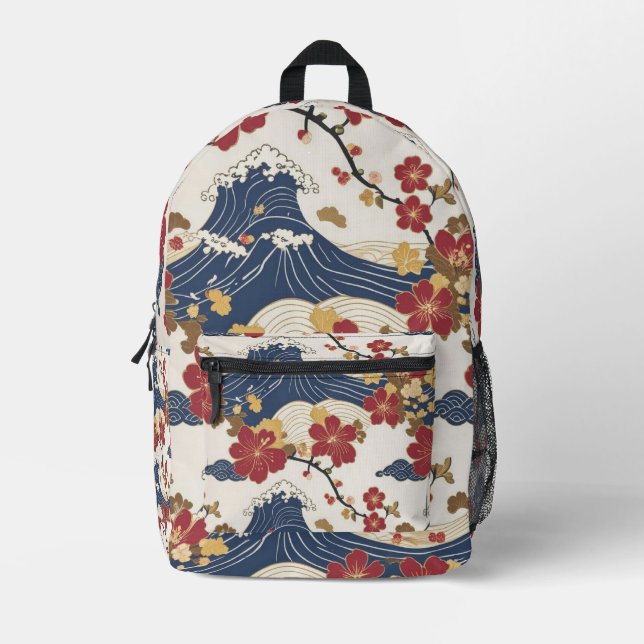 Mochila Impresa Traditional Japanese Kimono Pattern Backpack (Anverso)