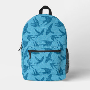 Mochila Impresa Trague japonés en vuelo, índigo y azul claro