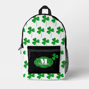 Mochila Impresa Tréboles Monogramados Verdes Brillantes de San Pat