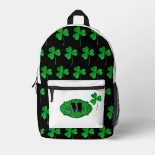 Mochila Impresa Tréboles Monogramados Verdes Brillantes de San Pat