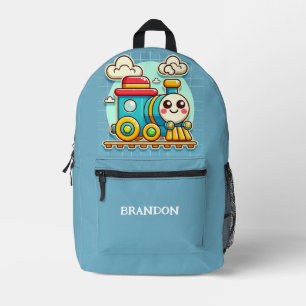 Mochila Impresa Tren para Niños Azul con Nombre Personalizado